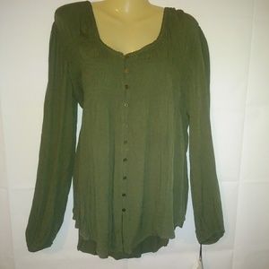 Knox Rose Boho Peasant Top Army Green Size XL
